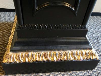 Hollywood Regency Neoclassical Style Pedestal Ebonized and Parcel Gilt Decorated