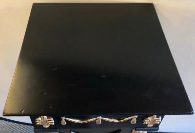 Hollywood Regency Neoclassical Style Pedestal Ebonized and Parcel Gilt Decorated