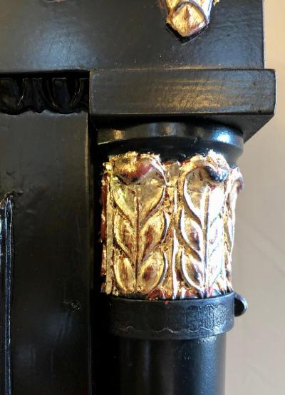 Hollywood Regency Neoclassical Style Pedestal Ebonized and Parcel Gilt Decorated