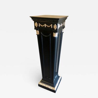 Hollywood Regency Neoclassical Style Pedestal Ebonized and Parcel Gilt Decorated