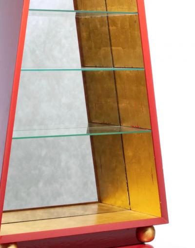 Hollywood Regency Obelisk Cabinet Finished in Red Lacquer Gold Leaf circa 1960