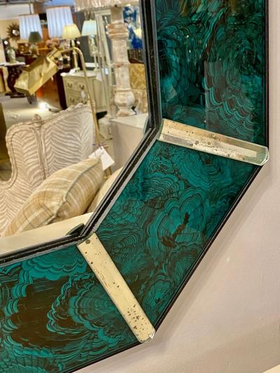 Hollywood Regency Octagonal Wall Mirrors Antiqued Malachite Style