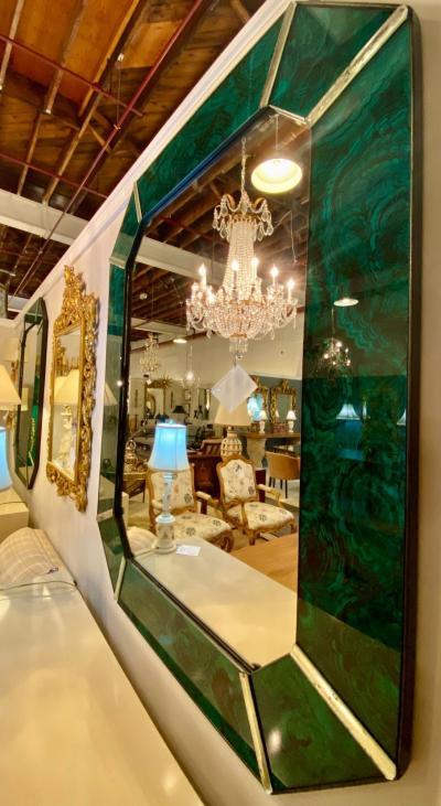 Hollywood Regency Octagonal Wall Mirrors Antiqued Malachite Style
