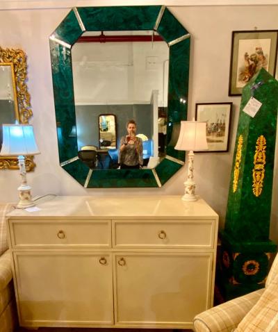 Hollywood Regency Octagonal Wall Mirrors Antiqued Malachite Style