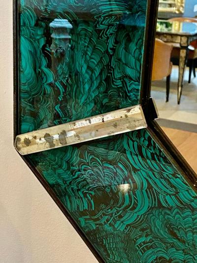 Hollywood Regency Octagonal Wall Mirrors Antiqued Malachite Style