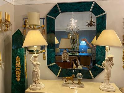 Hollywood Regency Octagonal Wall Mirrors Antiqued Malachite Style