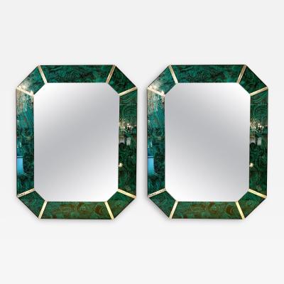 Hollywood Regency Octagonal Wall Mirrors Antiqued Malachite Style