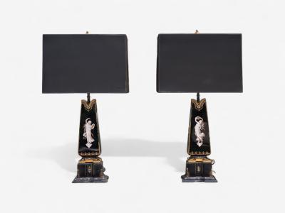Hollywood Regency Opaline Bronze Painted Table Lamps France 1920s