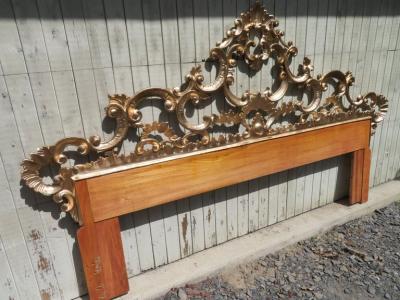 Hollywood Regency Ornate Cast Metal Antique Italian Gilded King Size Headboard