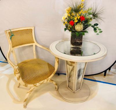 Hollywood Regency Paint Decorated Mirrored Side End or Lamp Tables a Pair