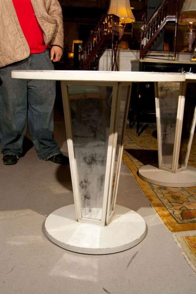 Hollywood Regency Paint Decorated Mirrored Side End or Lamp Tables a Pair