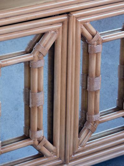 Hollywood Regency Painted Faux Bamboo and Mirrored 2 door Cabinets