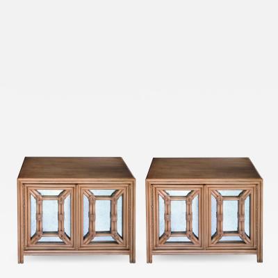 Hollywood Regency Painted Faux Bamboo and Mirrored 2 door Cabinets