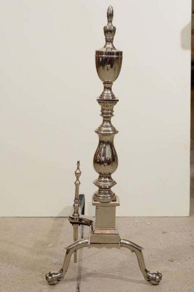 Hollywood Regency Polished Nickel Andirons