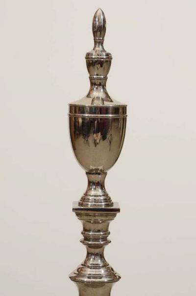 Hollywood Regency Polished Nickel Andirons