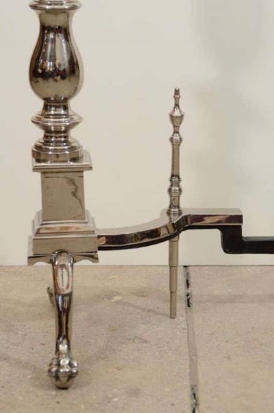 Hollywood Regency Polished Nickel Andirons