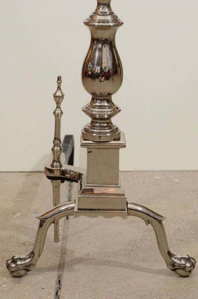 Hollywood Regency Polished Nickel Andirons