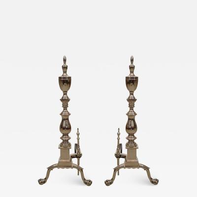 Hollywood Regency Polished Nickel Andirons