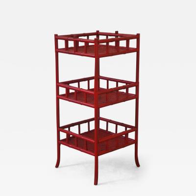Hollywood Regency Red Lacquered Faux Bamboo Side Table