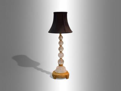 Hollywood Regency Rock Crystal Bronze Table Lamps France 1960s