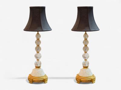 Hollywood Regency Rock Crystal Bronze Table Lamps France 1960s