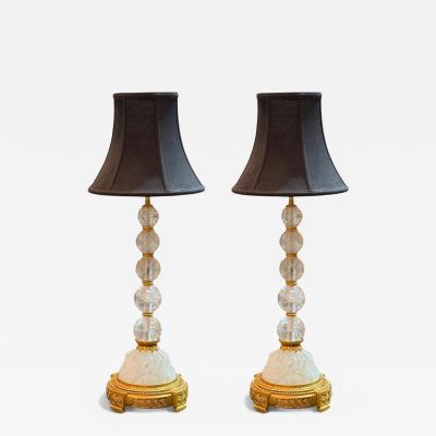 Hollywood Regency Rock Crystal Bronze Table Lamps France 1960s