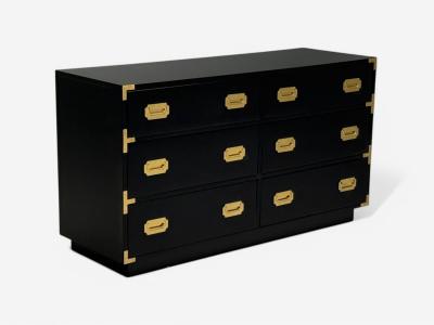 Hollywood Regency Satin Black Wood Brass Campaign Dresser USA 1970s
