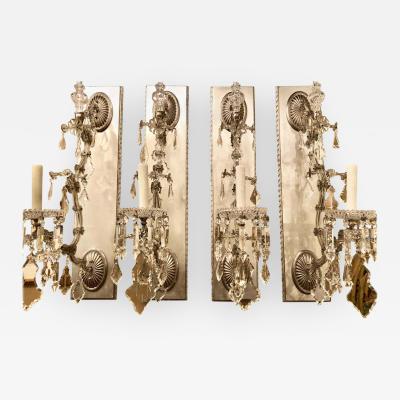 Hollywood Regency Silver Gilt Wall Scones with Crystal Set of Four