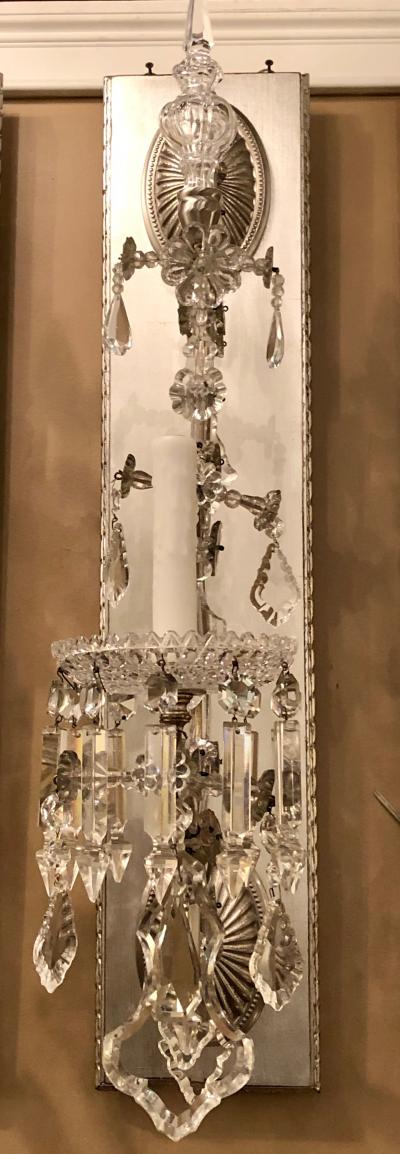 Hollywood Regency Silver Gilt Wall Scones with Crystal Set of Four
