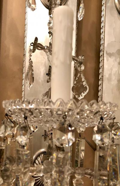 Hollywood Regency Silver Gilt Wall Scones with Crystal Set of Four