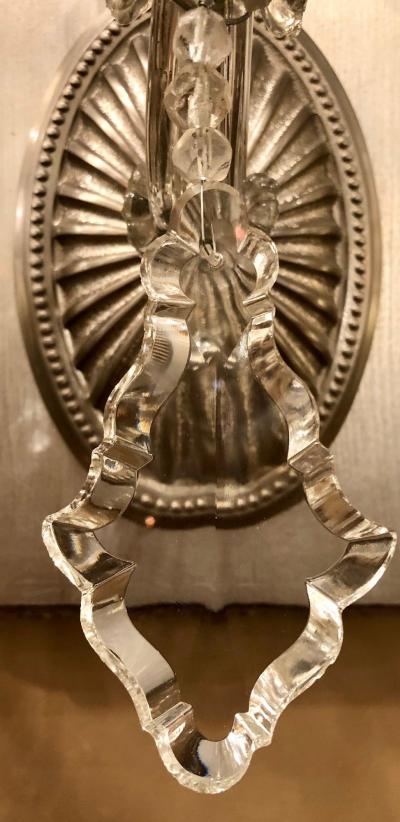 Hollywood Regency Silver Gilt Wall Scones with Crystal Set of Four