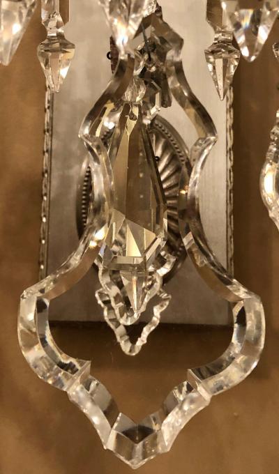 Hollywood Regency Silver Gilt Wall Scones with Crystal Set of Four