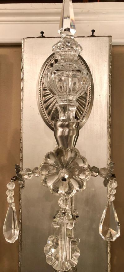 Hollywood Regency Silver Gilt Wall Scones with Crystal Set of Four