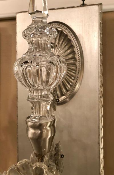 Hollywood Regency Silver Gilt Wall Scones with Crystal Set of Four