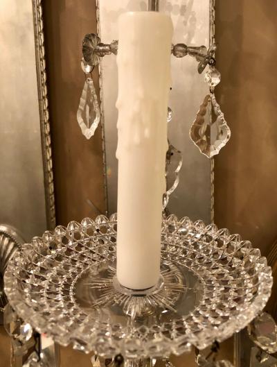 Hollywood Regency Silver Gilt Wall Scones with Crystal Set of Four