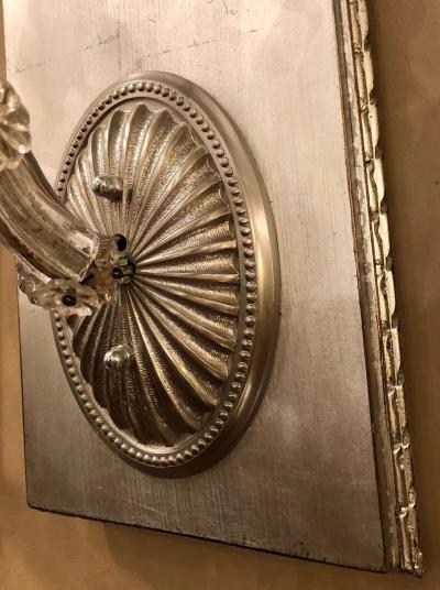 Hollywood Regency Silver Gilt Wall Scones with Crystal Set of Four