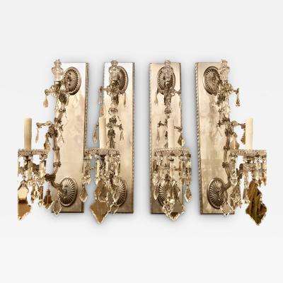 Hollywood Regency Silver Gilt Wall Scones with Crystal Set of Four