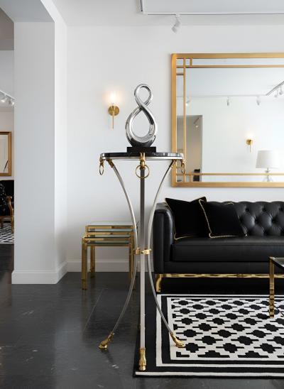 Hollywood Regency Steel Marble Top Pedestal Plant Stand Gueridon Table