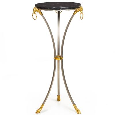 Hollywood Regency Steel Marble Top Pedestal Plant Stand Gueridon Table