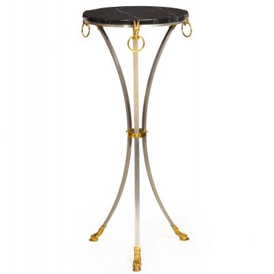 Hollywood Regency Steel Marble Top Pedestal Plant Stand Gueridon Table
