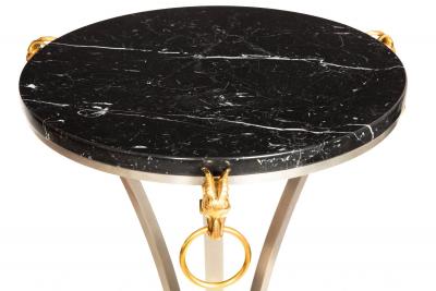 Hollywood Regency Steel Marble Top Pedestal Plant Stand Gueridon Table