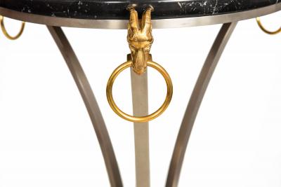 Hollywood Regency Steel Marble Top Pedestal Plant Stand Gueridon Table