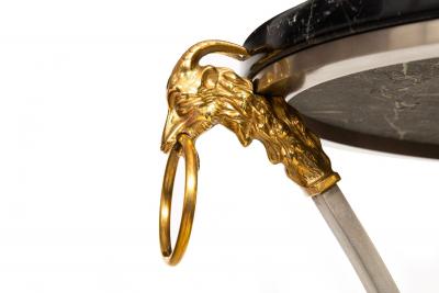 Hollywood Regency Steel Marble Top Pedestal Plant Stand Gueridon Table