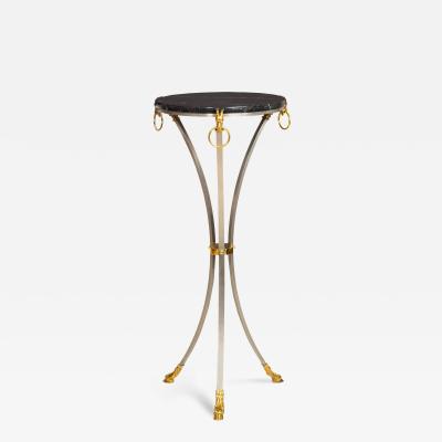 Hollywood Regency Steel Marble Top Pedestal Plant Stand Gueridon Table