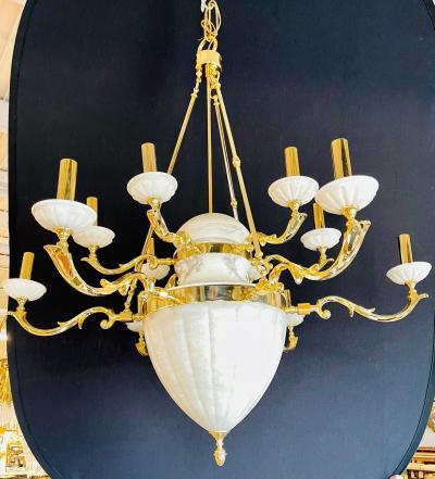 Hollywood Regency Style Alabaster Chandelier Having 12 Lights