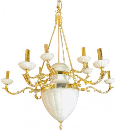 Hollywood Regency Style Alabaster Chandelier Having 12 Lights