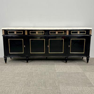 Hollywood Regency Style Black Lacquer Sideboard Credenza Maison Jansen Style