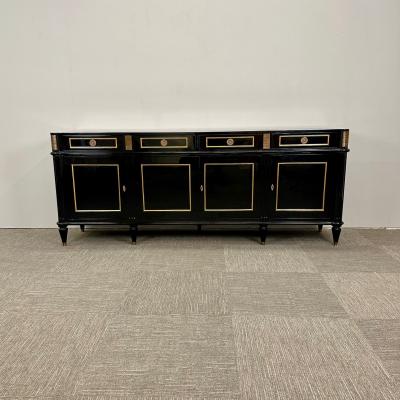 Hollywood Regency Style Black Lacquer Sideboard Credenza Maison Jansen Style