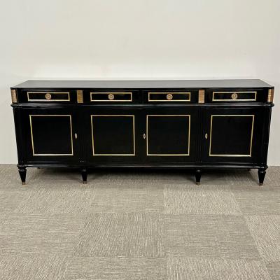 Hollywood Regency Style Black Lacquer Sideboard Credenza Maison Jansen Style