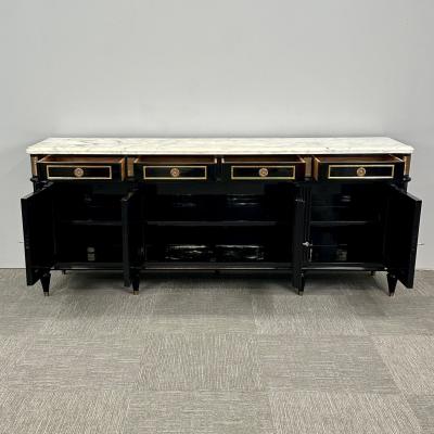 Hollywood Regency Style Black Lacquer Sideboard Credenza Maison Jansen Style